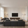Queen Of Spain Dove | Schumacher Wallcovering - Living Room Visualization (AI-generated, may not be to scale. Verify pattern scale with product specifications.)