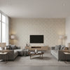 Cordoba Mist | Schumacher Wallcovering - Living Room Visualization (AI-generated, may not be to scale. Verify pattern scale with product specifications.)