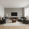 Serallo Mosaic Mica | Schumacher Wallcovering - Living Room Visualization (AI-generated, may not be to scale. Verify pattern scale with product specifications.)