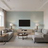 Kasari Ikat Sky | Schumacher Wallcovering - Living Room Visualization (AI-generated, may not be to scale. Verify pattern scale with product specifications.)