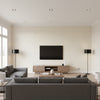 Soho Diamond Alabaster | Schumacher Wallcovering - Living Room Visualization (AI-generated, may not be to scale. Verify pattern scale with product specifications.)