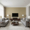 Darro Mosaic Border Persimmon | Schumacher Wallcovering - Living Room Visualization (AI-generated, may not be to scale. Verify pattern scale with product specifications.)
