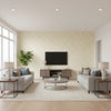 Cirrus Clouds Sisal Blanched | Schumacher Wallcovering - Living Room Visualization (AI-generated, may not be to scale. Verify pattern scale with product specifications.)