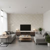Cirrus Clouds Sisal Fog & Chalk | Schumacher Wallcovering - Living Room Visualization (AI-generated, may not be to scale. Verify pattern scale with product specifications.)