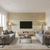 Flame Sisal Waltz | Schumacher Wallcovering - Living Room Visualization (AI-generated, may not be to scale. Verify pattern scale with product specifications.)