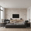 Hothouse Flowers Sisal Haze & Chalk | Schumacher Wallcovering - Living Room Visualization (AI-generated, may not be to scale. Verify pattern scale with product specifications.)