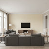 Stud Stripe Ivory / Silver | Schumacher Wallcovering - Living Room Visualization (AI-generated, may not be to scale. Verify pattern scale with product specifications.)