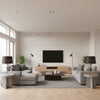 Ripple Sisal Fog & Chalk | Schumacher Wallcovering - Living Room Visualization (AI-generated, may not be to scale. Verify pattern scale with product specifications.)
