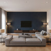 Breckenridge Paisley Lapis | Schumacher Wallcovering - Living Room Visualization (AI-generated, may not be to scale. Verify pattern scale with product specifications.)