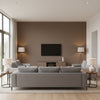 Telluride Herringbone Sable | Schumacher Wallcovering - Living Room Visualization (AI-generated, may not be to scale. Verify pattern scale with product specifications.)