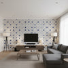 Taj Trellis Jaipur Blue | Schumacher Wallcovering - Living Room Visualization (AI-generated, may not be to scale. Verify pattern scale with product specifications.)