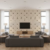 Taj Trellis Sepia | Schumacher Wallcovering - Living Room Visualization (AI-generated, may not be to scale. Verify pattern scale with product specifications.)