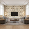 Topkapi Sepia | Schumacher Wallcovering - Living Room Visualization (AI-generated, may not be to scale. Verify pattern scale with product specifications.)