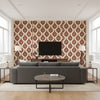 Samovar Pomegranate | Schumacher Wallcovering - Living Room Visualization (AI-generated, may not be to scale. Verify pattern scale with product specifications.)