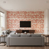Nanjing Coral | Schumacher Wallcovering - Living Room Visualization (AI-generated, may not be to scale. Verify pattern scale with product specifications.)