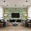 Nanjing Jade | Schumacher Wallcovering - Living Room Visualization (AI-generated, may not be to scale. Verify pattern scale with product specifications.)