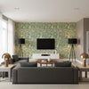 Zebra Palm Jungle | Schumacher Wallcovering - Living Room Visualization (AI-generated, may not be to scale. Verify pattern scale with product specifications.)
