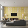 Zanzibar Trellis Canary | Schumacher Wallcovering - Living Room Visualization (AI-generated, may not be to scale. Verify pattern scale with product specifications.)
