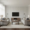Zanzibar Trellis Cloud | Schumacher Wallcovering - Living Room Visualization (AI-generated, may not be to scale. Verify pattern scale with product specifications.)