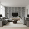 Iconic Leopard Ink | Schumacher Wallcovering - Living Room Visualization (AI-generated, may not be to scale. Verify pattern scale with product specifications.)