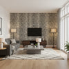 Iconic Leopard Graphite | Schumacher Wallcovering - Living Room Visualization (AI-generated, may not be to scale. Verify pattern scale with product specifications.)
