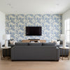 Song Garden Porcelain | Schumacher Wallcovering - Living Room Visualization (AI-generated, may not be to scale. Verify pattern scale with product specifications.)