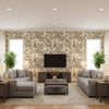 Song Garden Cocoa | Schumacher Wallcovering - Living Room Visualization (AI-generated, may not be to scale. Verify pattern scale with product specifications.)