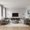 Fez Mylar Moon | Schumacher Wallcovering - Living Room Visualization (AI-generated, may not be to scale. Verify pattern scale with product specifications.)