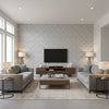 Agadir Screen Mylar Moon | Schumacher Wallcovering - Living Room Visualization (AI-generated, may not be to scale. Verify pattern scale with product specifications.)