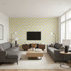 Petit Feu Cadmium | Schumacher Wallcovering - Living Room Visualization (AI-generated, may not be to scale. Verify pattern scale with product specifications.)