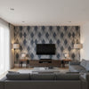 Fetlock Carbon | Schumacher Wallcovering - Living Room Visualization (AI-generated, may not be to scale. Verify pattern scale with product specifications.)