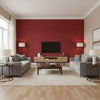 Ostrich Scarlet | Schumacher Wallcovering - Living Room Visualization (AI-generated, may not be to scale. Verify pattern scale with product specifications.)