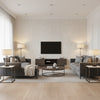 Faux Bois Silver Moon | Schumacher Wallcovering - Living Room Visualization (AI-generated, may not be to scale. Verify pattern scale with product specifications.)