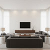 Combed Chevron Ivory | Schumacher Wallcovering - Living Room Visualization (AI-generated, may not be to scale. Verify pattern scale with product specifications.)