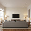 Waves Sand | Schumacher Wallcovering - Living Room Visualization (AI-generated, may not be to scale. Verify pattern scale with product specifications.)