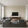 Tree Texture Natural | Schumacher Wallcovering - Living Room Visualization (AI-generated, may not be to scale. Verify pattern scale with product specifications.)