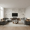 Blommen Noir / Blanc | Schumacher Wallcovering - Living Room Visualization (AI-generated, may not be to scale. Verify pattern scale with product specifications.)