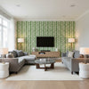 Leaf Stripe Leaf | Schumacher Wallcovering - Living Room Visualization (AI-generated, may not be to scale. Verify pattern scale with product specifications.)