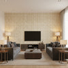 Bamboo Gold | Schumacher Wallcovering - Living Room Visualization (AI-generated, may not be to scale. Verify pattern scale with product specifications.)