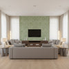Featherfest Leaf | Schumacher Wallcovering - Living Room Visualization (AI-generated, may not be to scale. Verify pattern scale with product specifications.)