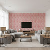 Drizzle Rouge | Schumacher Wallcovering - Living Room Visualization (AI-generated, may not be to scale. Verify pattern scale with product specifications.)