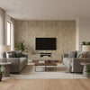 Drizzle Java | Schumacher Wallcovering - Living Room Visualization (AI-generated, may not be to scale. Verify pattern scale with product specifications.)
