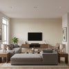 Bark Natural | Schumacher Wallcovering - Living Room Visualization (AI-generated, may not be to scale. Verify pattern scale with product specifications.)