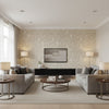 Sky Meadow Linen | Schumacher Wallcovering - Living Room Visualization (AI-generated, may not be to scale. Verify pattern scale with product specifications.)