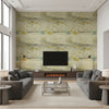 Scorza Tenue De Camouflage | Elitis - Living Room Visualization (AI-generated, may not be to scale. Verify pattern scale with product specifications.)