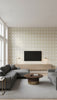 Silver Glitter Square Wallcovering Print - Living Room Visualization (AI-generated, may not be to scale. Verify pattern scale with product specifications.)