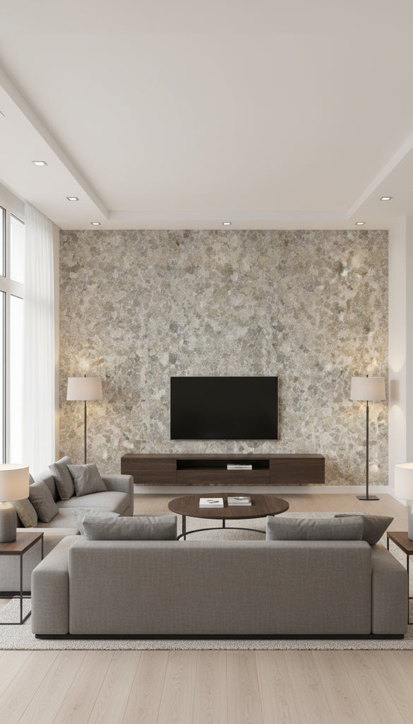Wallmica - Isfahan | Maya Romanoff - Living Room Visualization (AI-generated, may not be to scale. Verify pattern scale with product specifications.)
