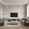 Starlit Lattice - Natural Pearl & Bianca | Maya Romanoff - Living Room Visualization (AI-generated, may not be to scale. Verify pattern scale with product specifications.)