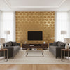 Starlit Lattice - Golden Pearl & Golda | Maya Romanoff - Living Room Visualization (AI-generated, may not be to scale. Verify pattern scale with product specifications.)