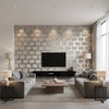 Starlit Lattice - Gunmetal Pearl/Metallic Taupe | Maya Romanoff - Living Room Visualization (AI-generated, may not be to scale. Verify pattern scale with product specifications.)
